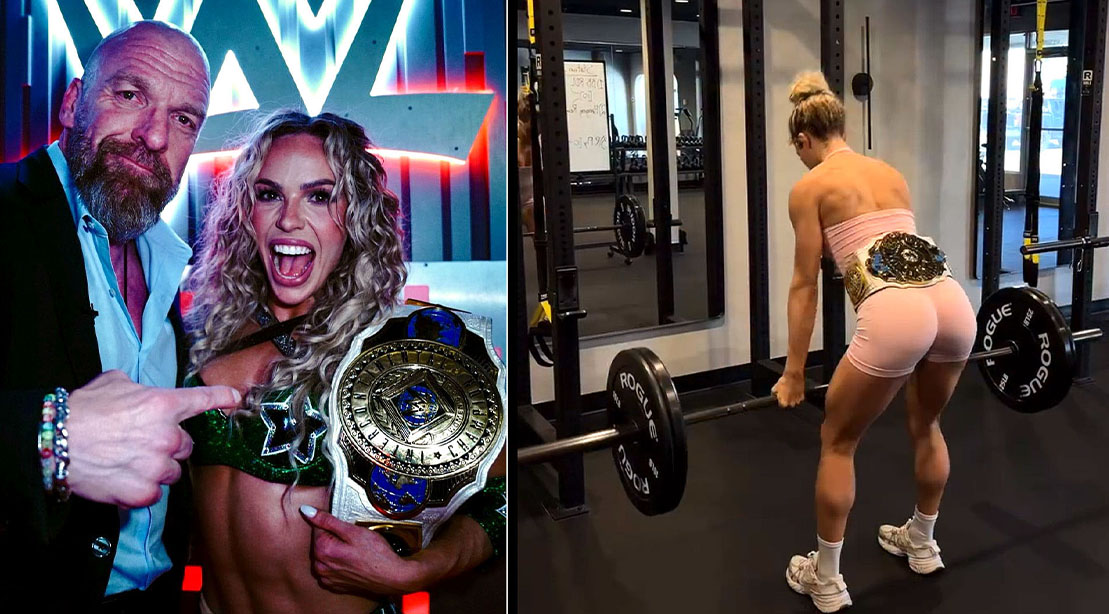 WWE wrestler Maxine Duperi performing her leg day workout